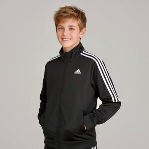 ADIDAS Youth 3 Stripe Full Zip Hooded Track Jacket Sz XL 14-16 Black~SKU146